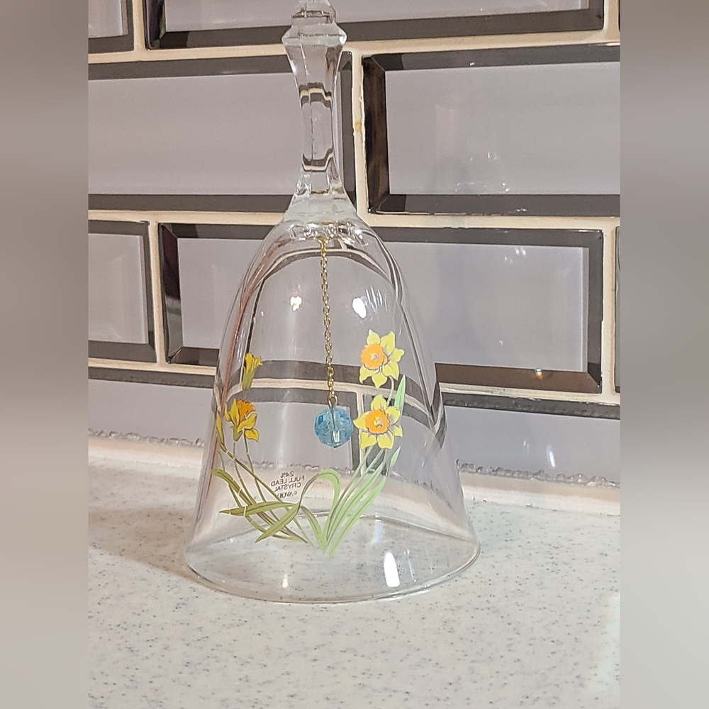 Avon Crystal Glass Bell with Yellow Floral Design